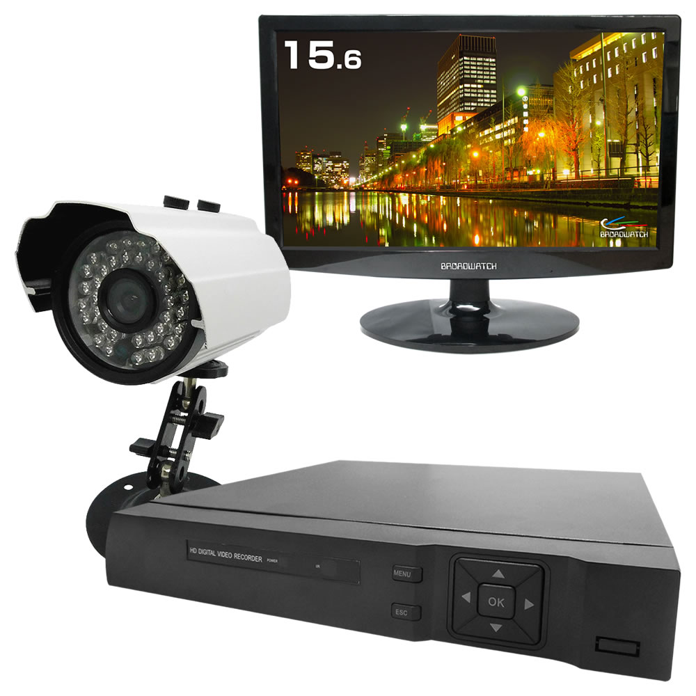屋外型有線カメラ録画機セット/16インチモニター SEC-MS-1S-16R-W
