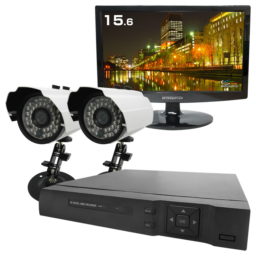 屋外型有線カメラ録画機セット/16インチモニター SEC-MS-2C-16R-W
