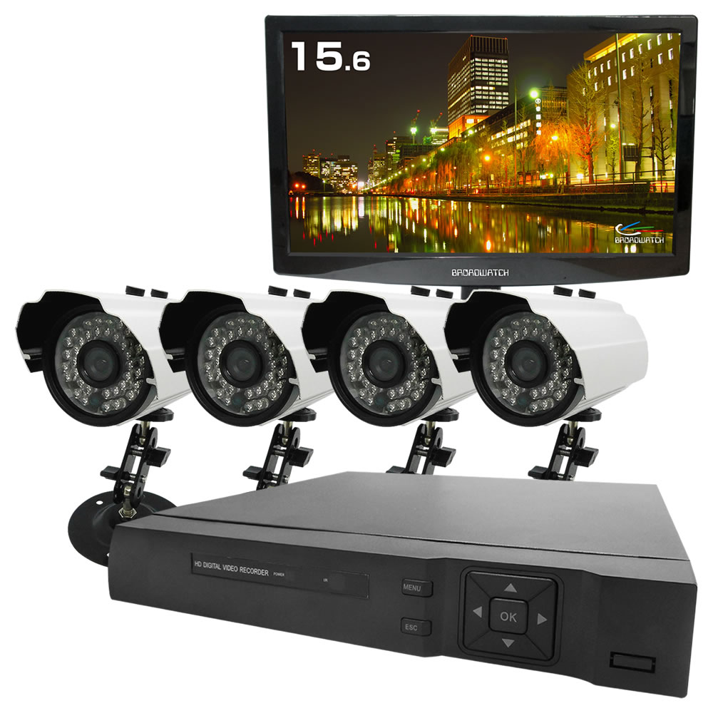 屋外型有線カメラ録画機セット/16インチモニター SEC-MS-4C-16R-W