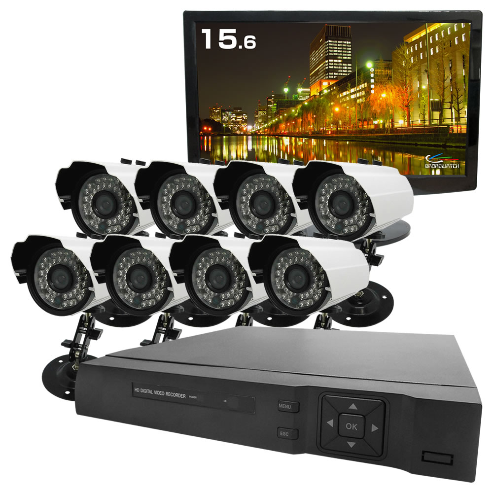 屋外型有線カメラ録画機セット/16インチモニター SEC-MS-8S-16R-W