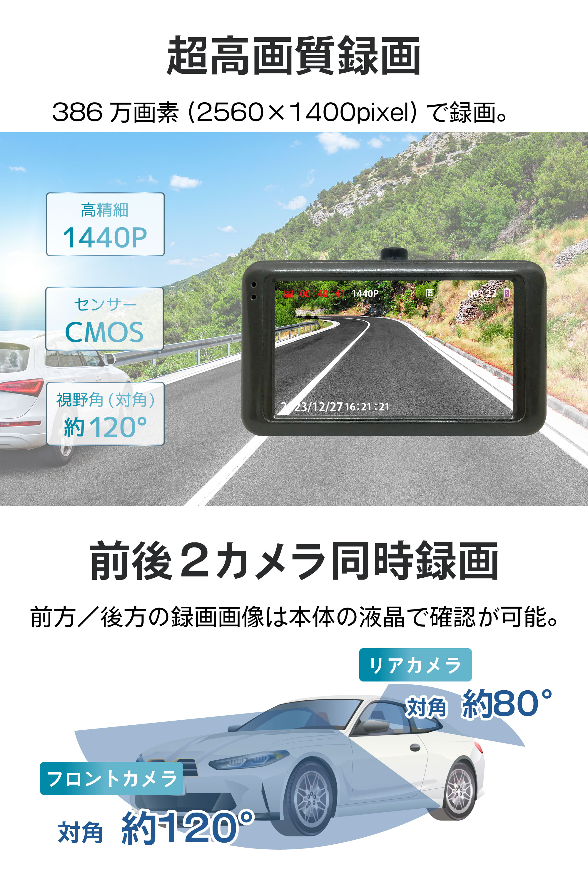 【3.7メガピクセル】QHD 1440P ドライブレコーダー