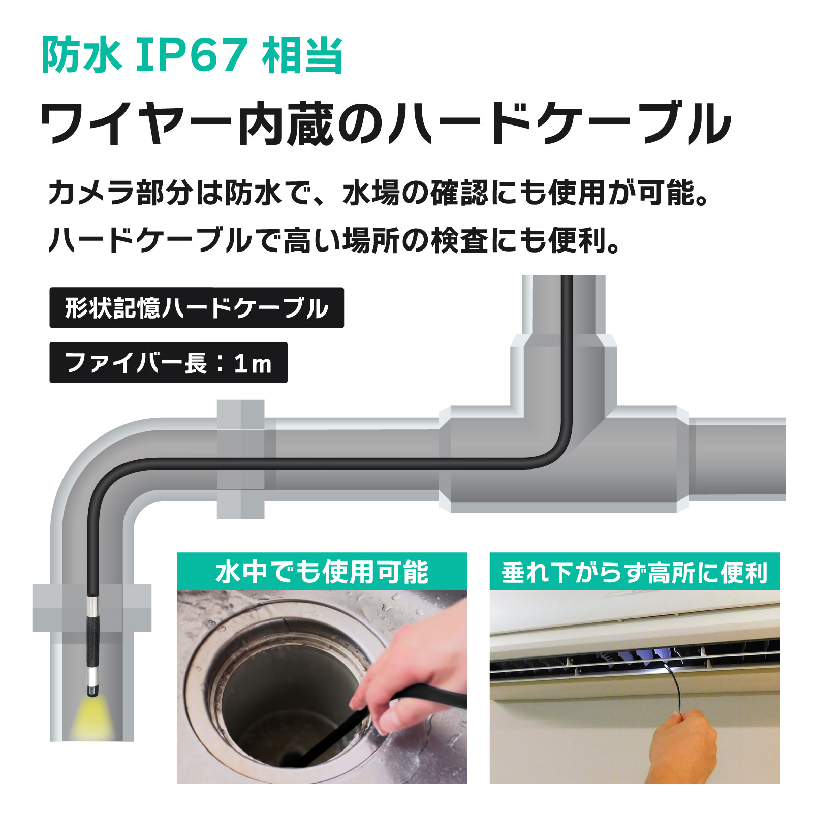 【スマートフォン用】ファイバースコープカメラ（先端360度可動式）