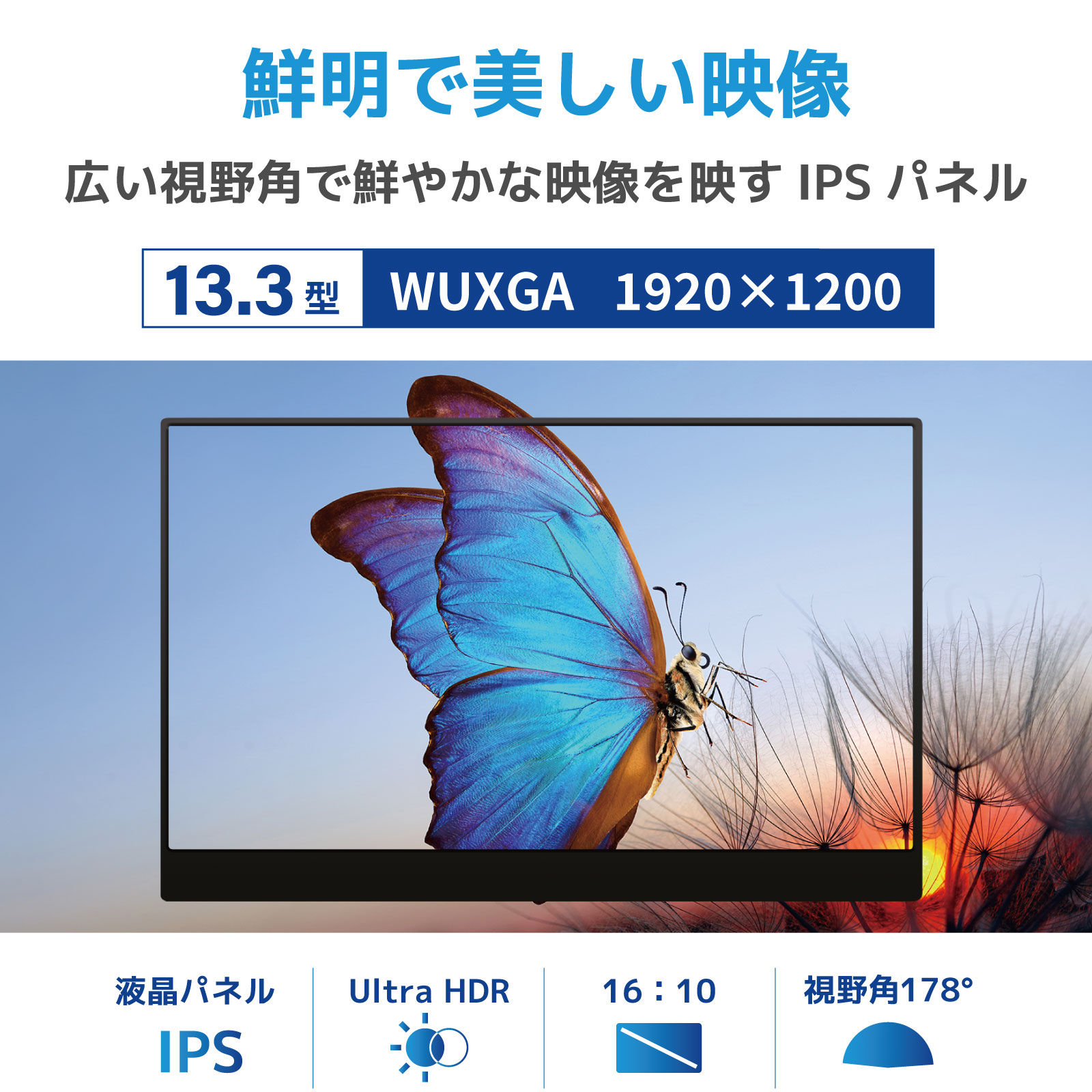 【1080P／HDMI】ハンディ型LCDモニター 13.3インチ