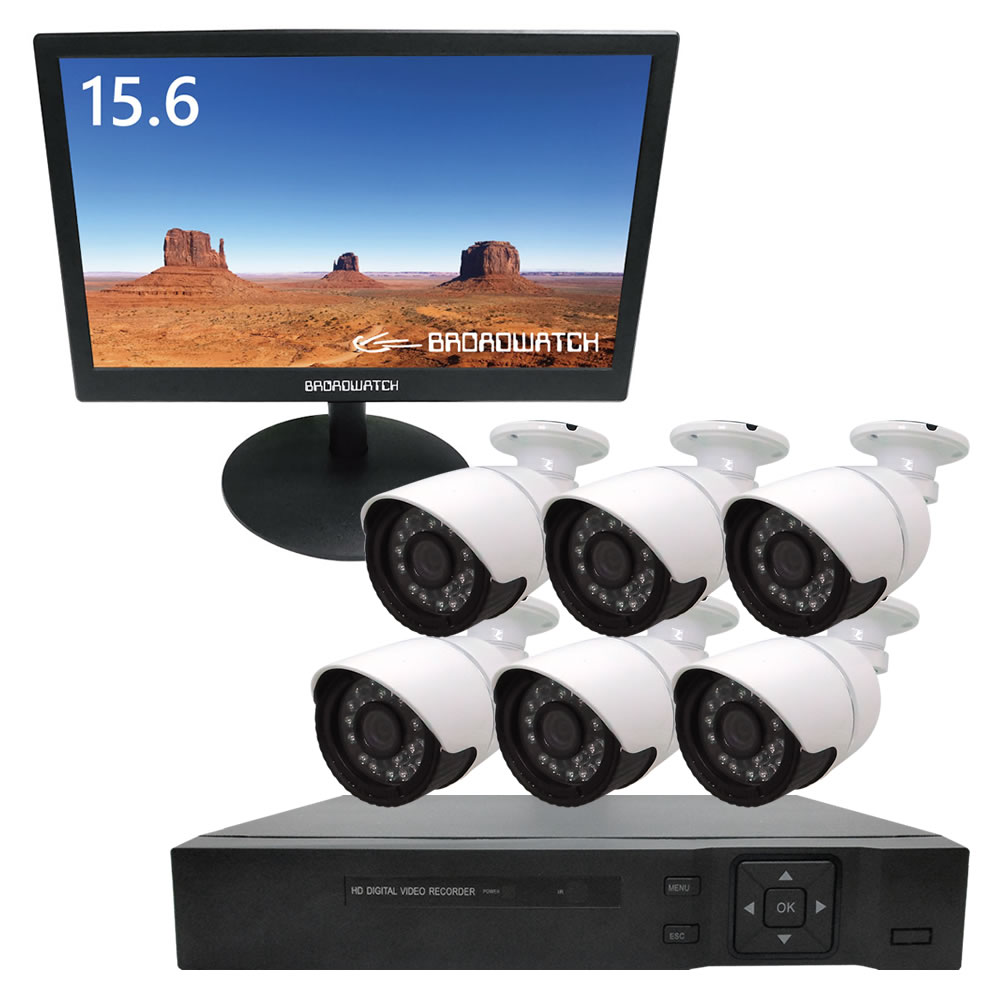 有線防犯カメラ 6台 モニター 録画機セット 0万画素カメラ 16インチモニター レコーダー 株式会社ブロードウォッチ