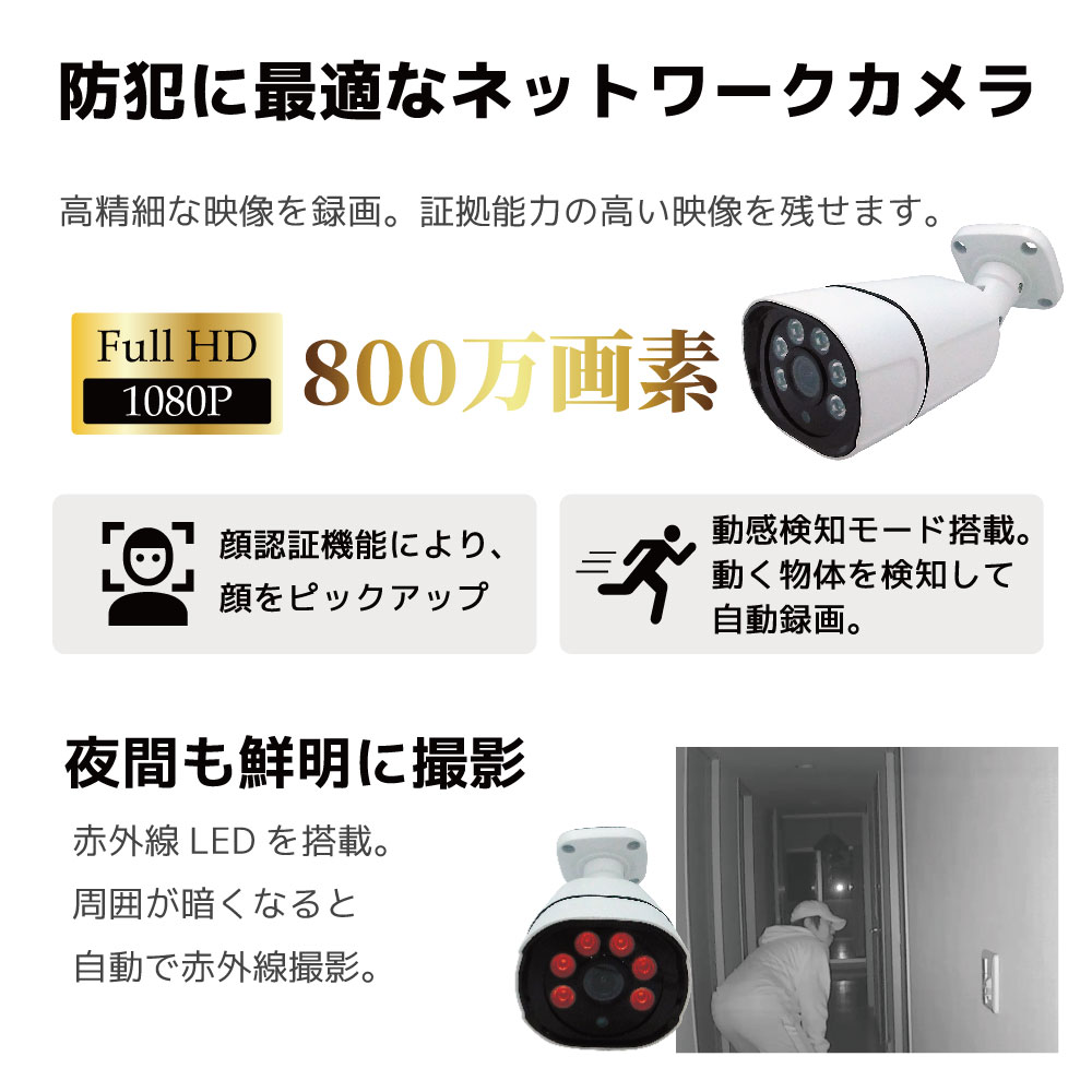 PoE NVR 人認識AI機能付き4K画質セット