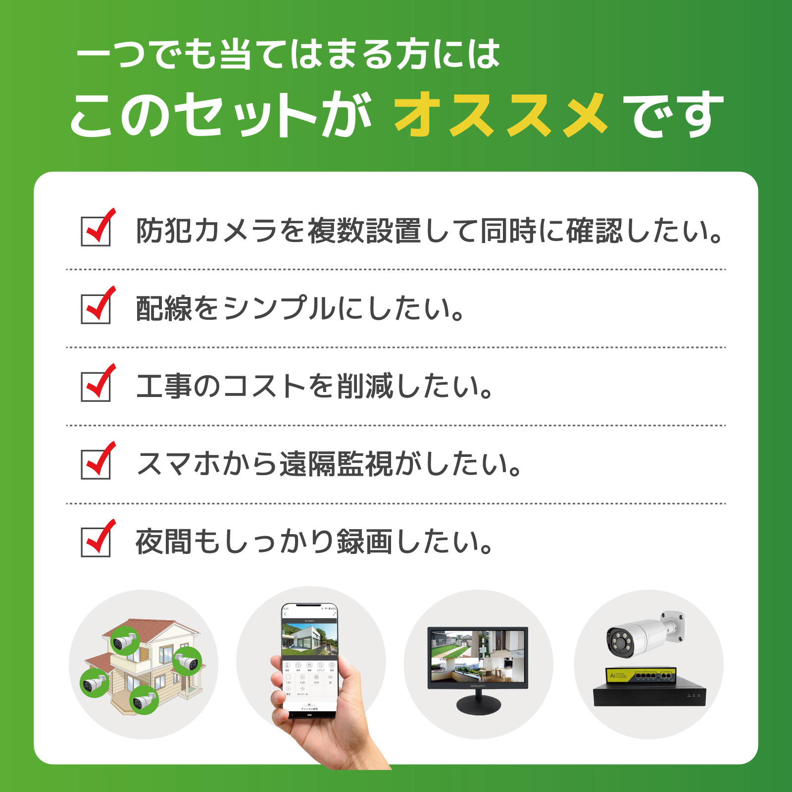 PoE NVR 夜間赤外線撮影4K画質セット