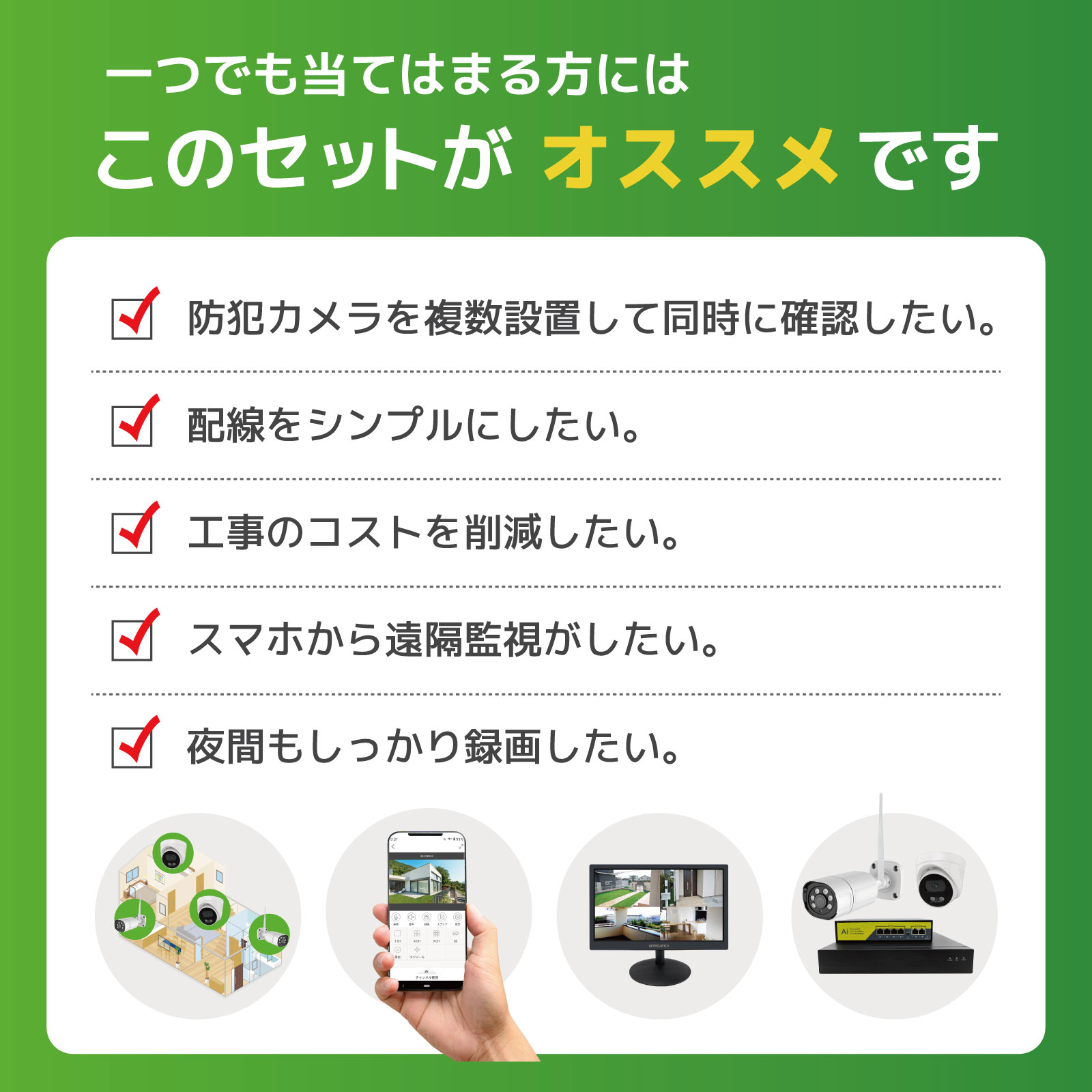 PoE NVR パレットカメラ／ドームカメラ混在型4K画質セット