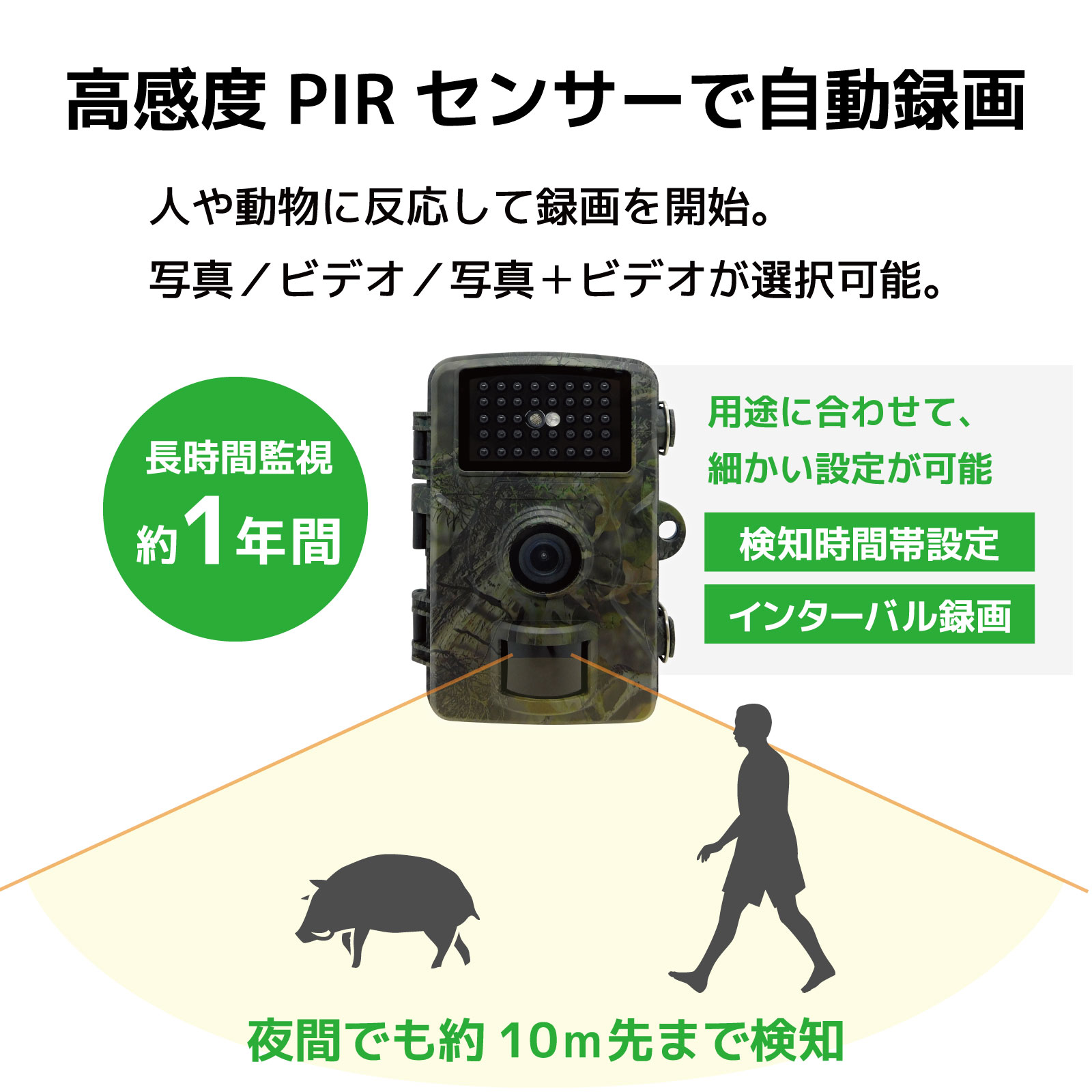【1年待機＆LCDモニター内蔵】防水・赤外線・動感検知・防犯トレイルカメラ